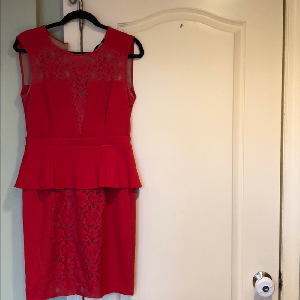 Orangey/red peplum dress- great for the holidays!